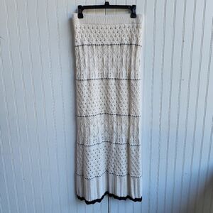 Olive + Oak Womens Long Beige Ivory Knit Crochet Skirt Maxi Cotton Blend Lined M